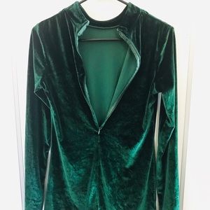 Green velvet long sleeve zip up onesie